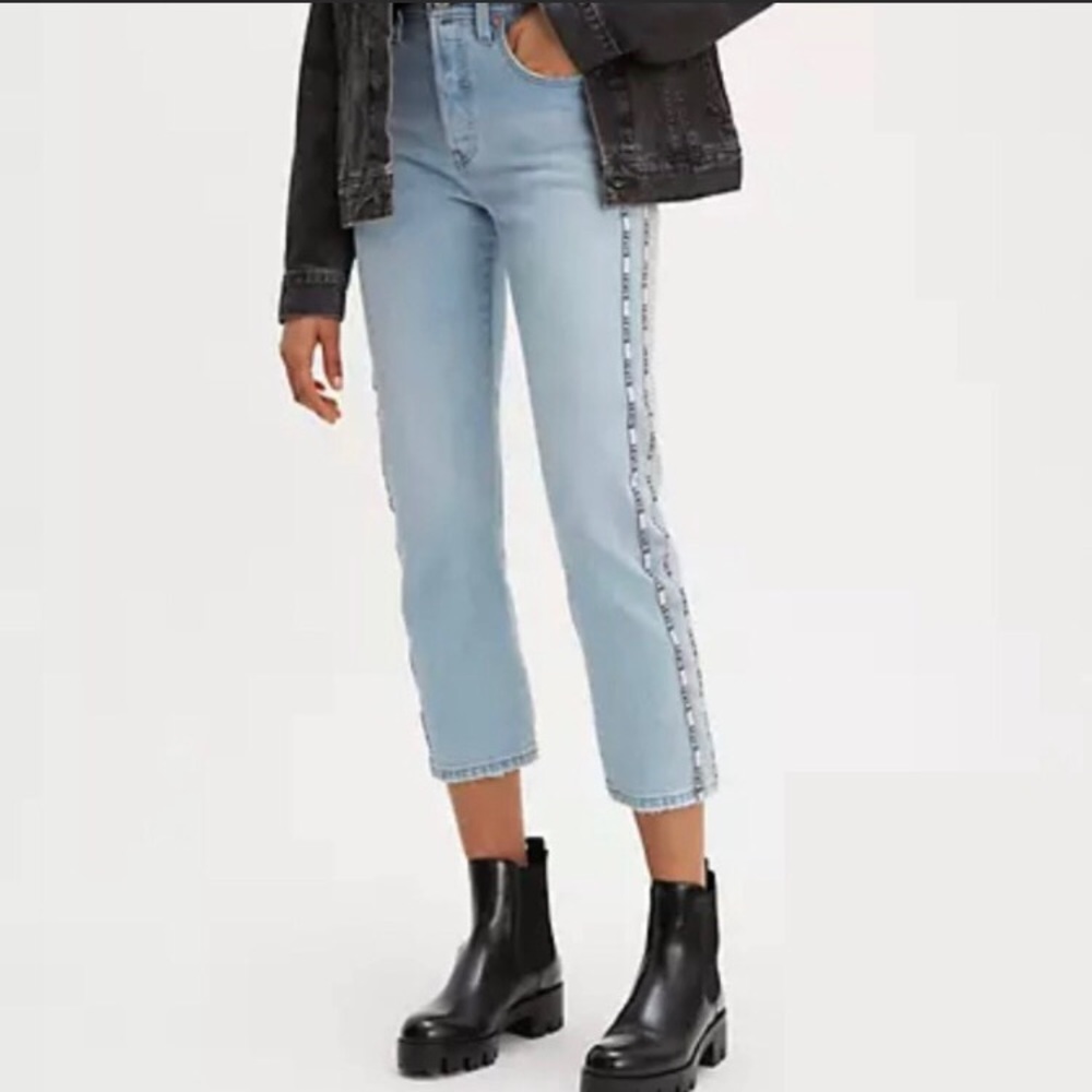 NWT 501 LEVIS STRIPE CROP JEANS 29